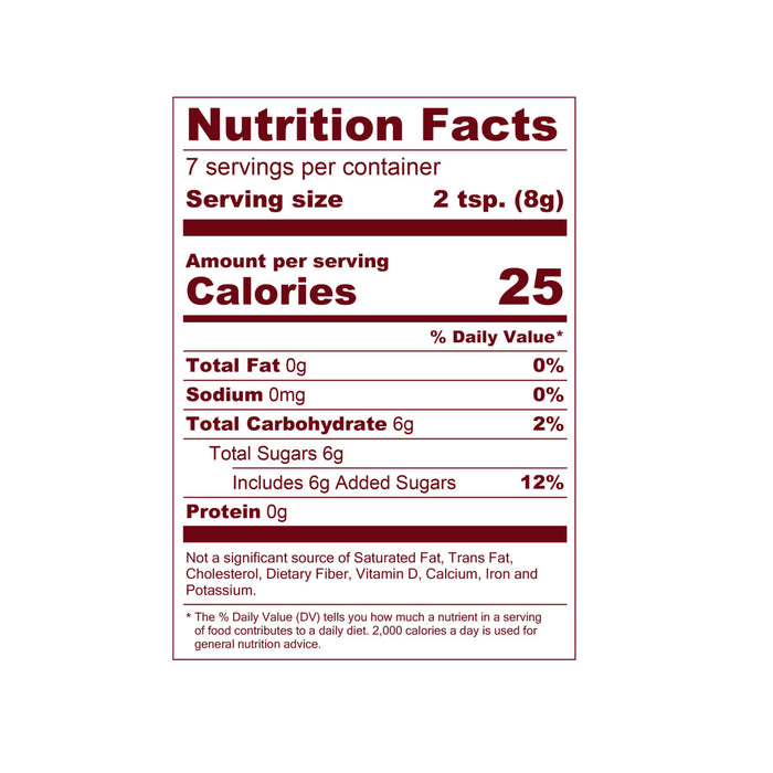 The Nutrition Facts label for Mccormick Gourmet Ginger Seasoning Crystal 2 Oz, showing 25 calories and 6 grams of added sugars per 2 teaspoon serving.
