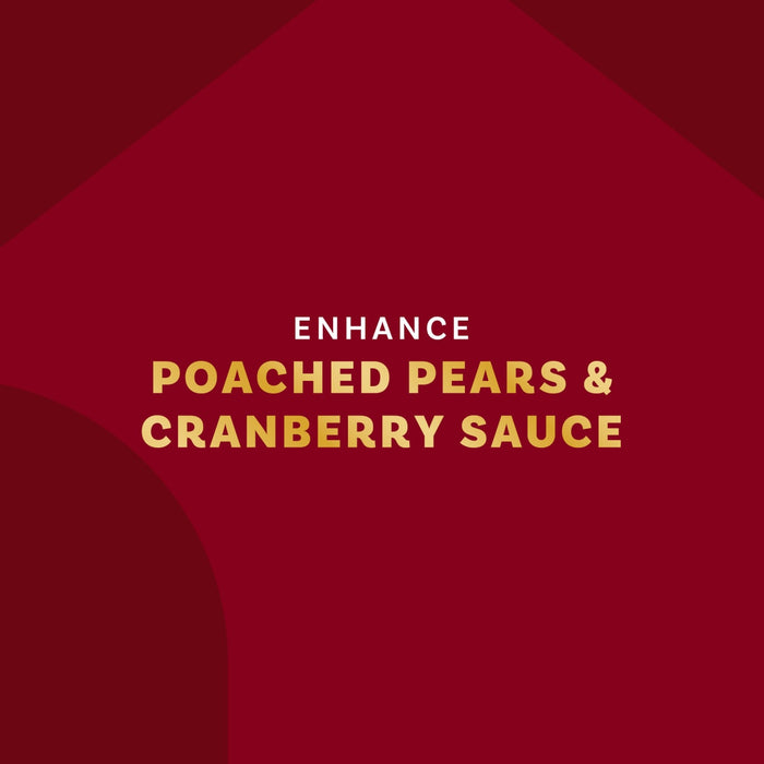 The image promotes enhancing poached pears and cranberry sauce.