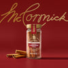 A jar of McCormick cinnamon sticks is displayed against a red background with the McCormick logo.