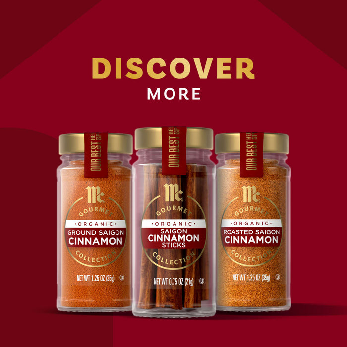 McCormick spices cinnamon products are displayed against a red background with the text Discover More.
