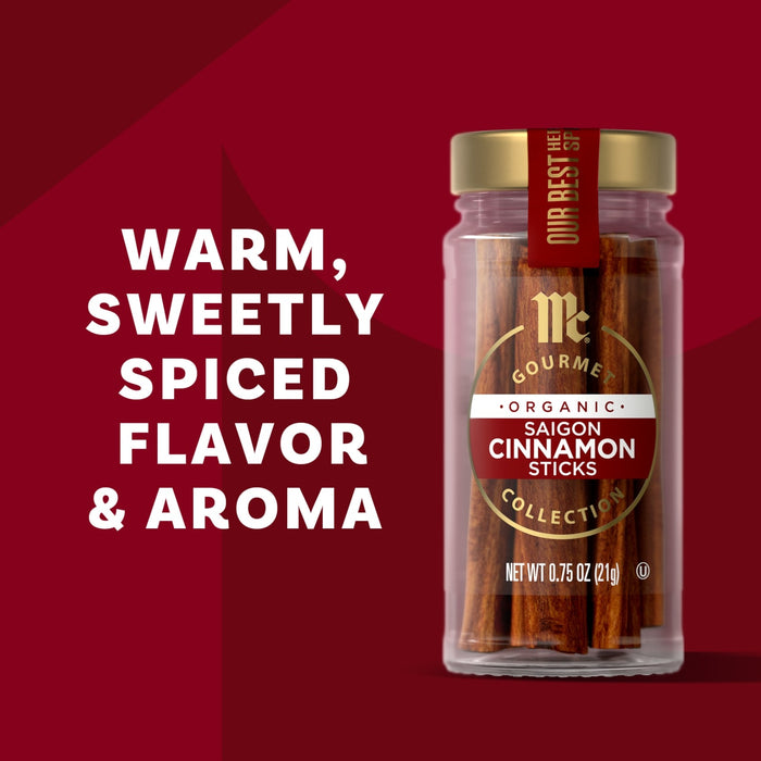 McCormick Cinnamon Sticks are displayed with the text Warm, Sweetly Spiced Flavor &amp; Aroma.