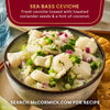 A bowl of McCormick Sea Bass Ceviche, a fresh dish with toasted coriander seeds and a hint of coconut.