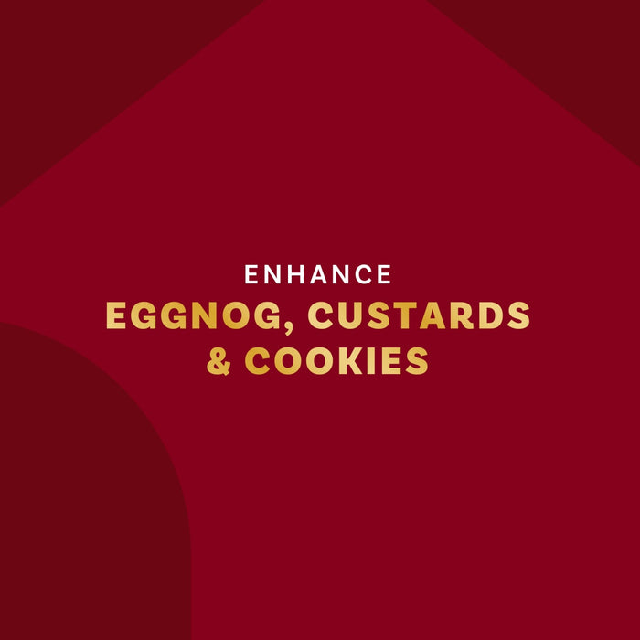 The image promotes enhancing eggnog, custards, and cookies.