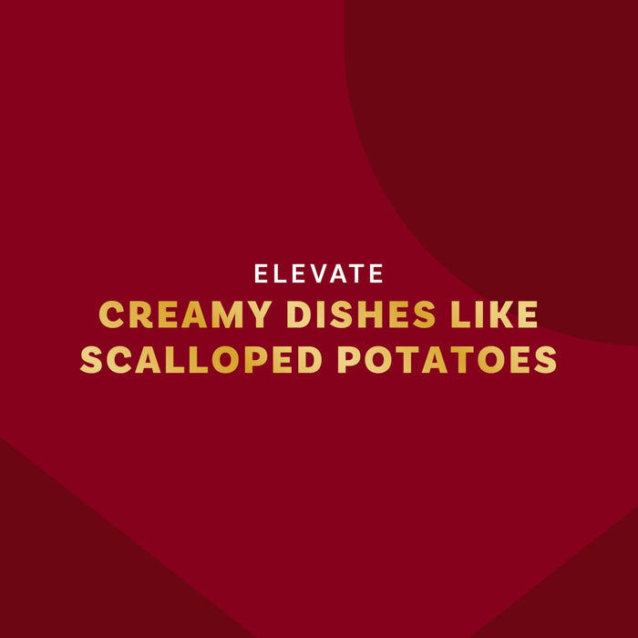 The image promotes elevating creamy dishes like scalloped potatoes.