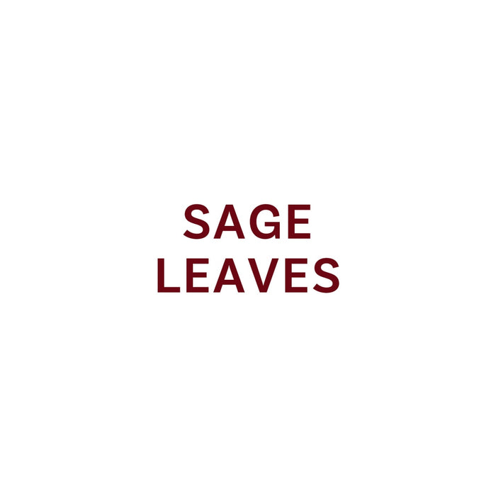 The text SAGE LEAVES is displayed in a burgundy color.