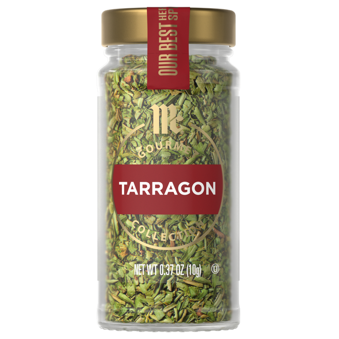 A jar of McCormick Tarragon seasoning.