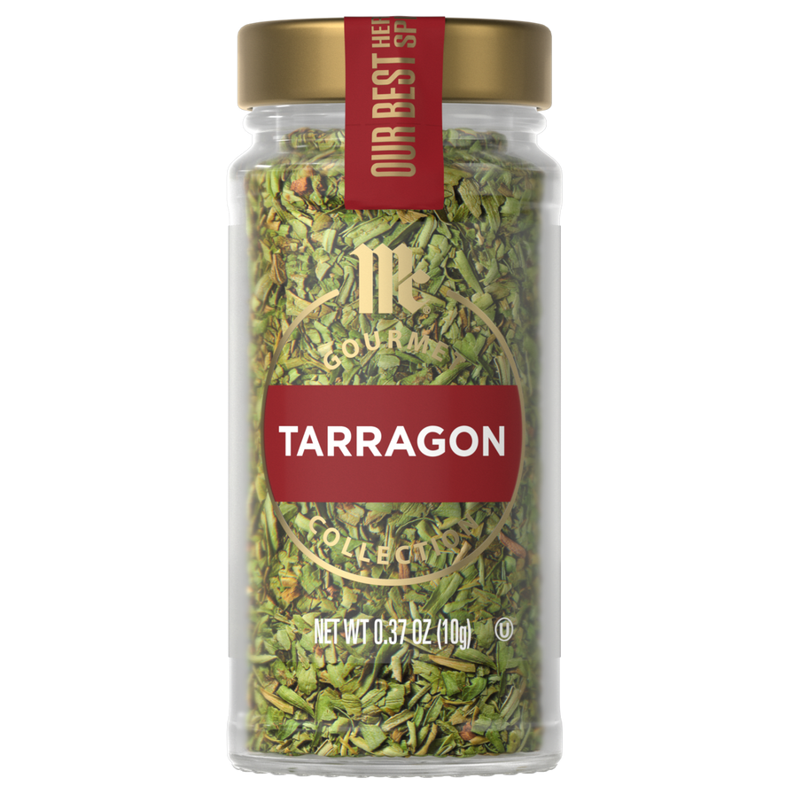 A jar of McCormick Tarragon seasoning.