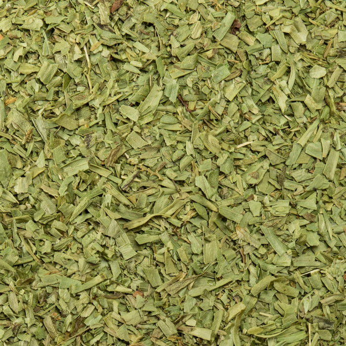 A close-up view of dried tarragon leaves.
