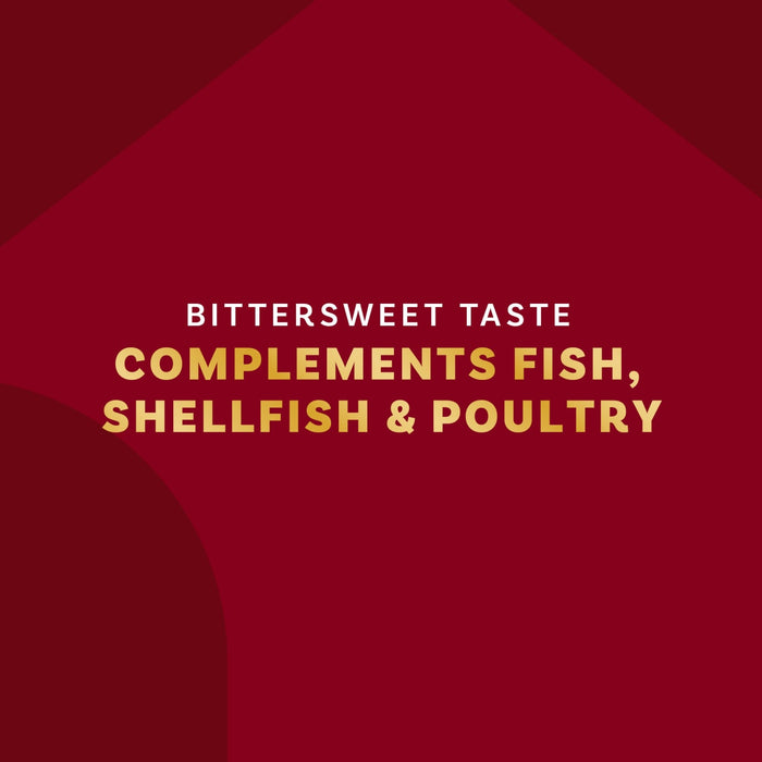 This image promotes a bittersweet taste that complements fish, shellfish, and poultry.