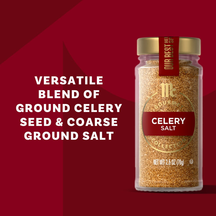 A jar of The Spice Hunter Celery Salt, a versatile blend of ground celery seed and coarse ground salt.