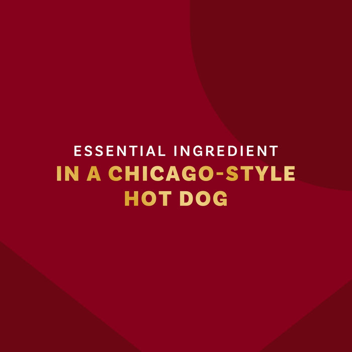 The image highlights an essential ingredient in a Chicago-style hot dog.
