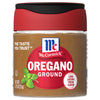 A jar of McCormick Oregano Ground spice.