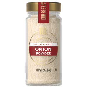 A jar of Our Best Bites Organic Onion Powder.