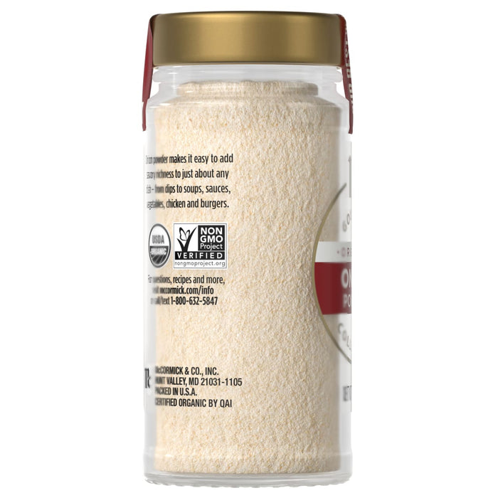 A container of Simply Organic Garlic Granules is shown, highlighting the product's organic certification.