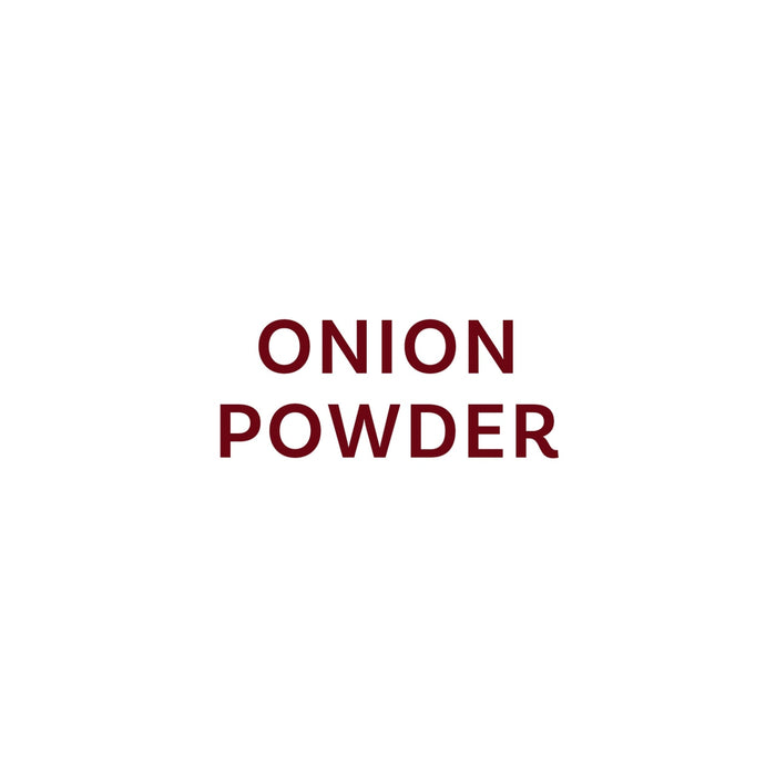 The image displays the text ONION POWDER in a dark red font.