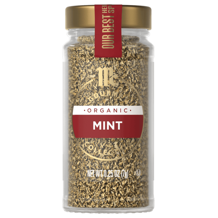 A jar of McCormick Organic Mint.
