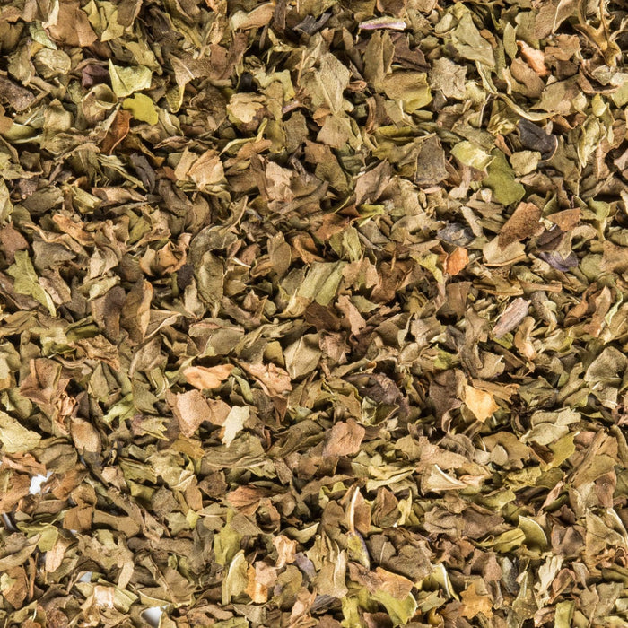 Dried oregano leaves, commonly used as a culinary herb.