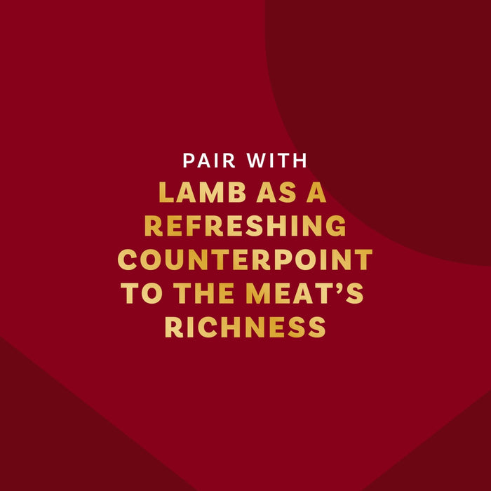 The image suggests pairing the product with lamb to provide a refreshing contrast to the meat's richness.