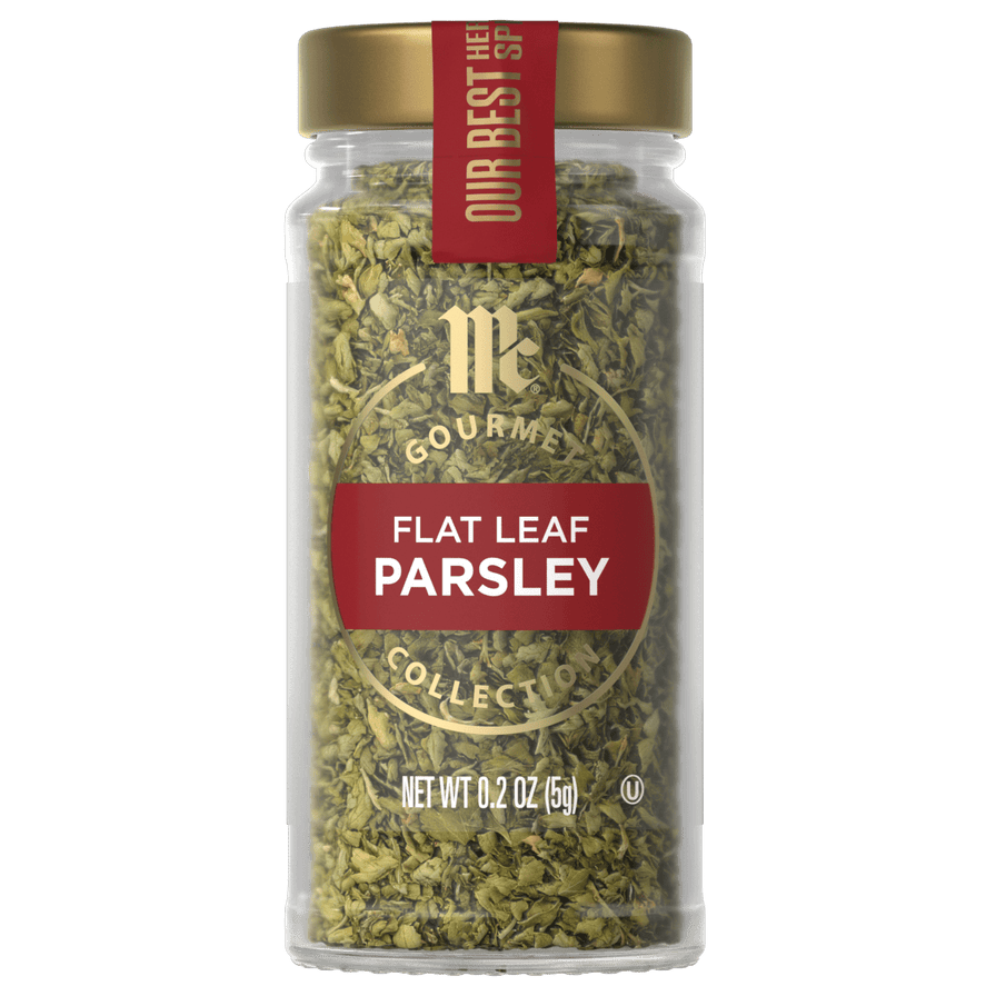 A jar of McCormick Flat Leaf Parsley.