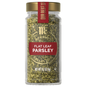 A jar of McCormick Flat Leaf Parsley.