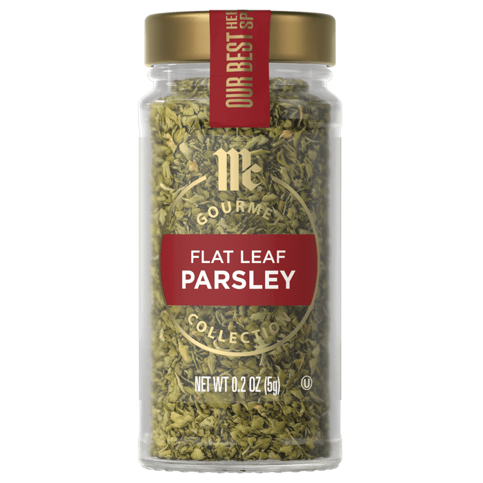 A jar of McCormick Flat Leaf Parsley.