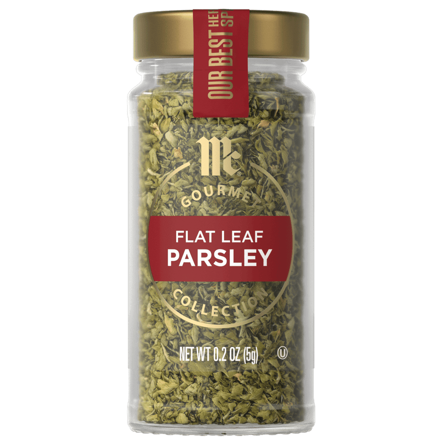 A jar of McCormick Flat Leaf Parsley.