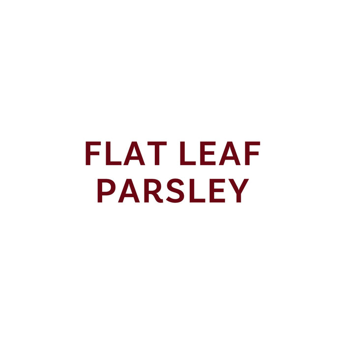 The text FLAT LEAF PARSLEY is displayed in a burgundy color.