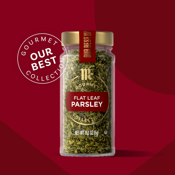 A jar of McCormick Gourmet Flat Leaf Parsley is featured with a Our Best Collection badge.