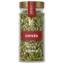 A jar of McCormick Chives, a dried herb used for flavoring dishes.