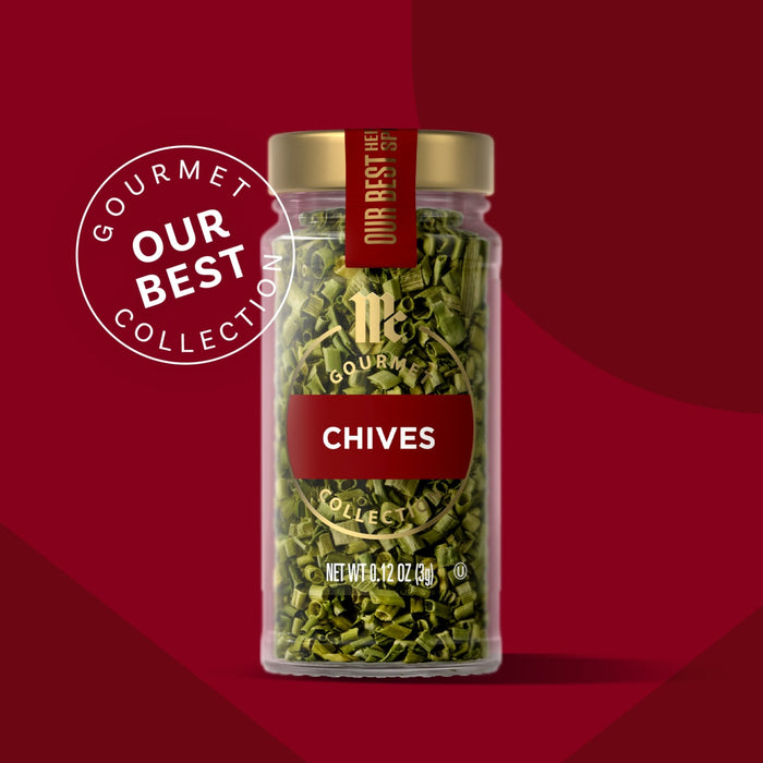 A jar of TAYER chives, part of the Gourmet Our Best Collection.