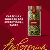 A jar of McCormick chives is displayed with the text Carefully sourced for exceptional taste.