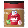A jar of McCormick Sage Ground spice.