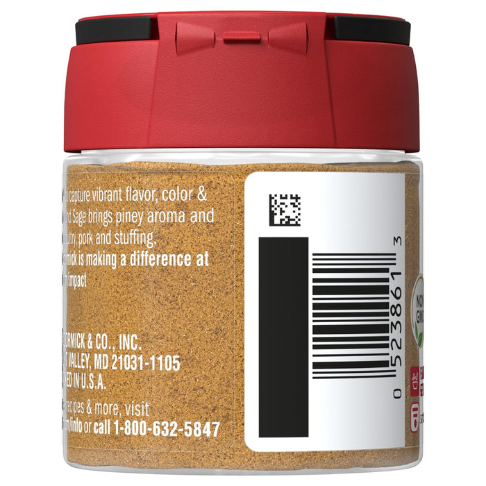 A McCormick &amp; Co. jar of ground sage seasoning.