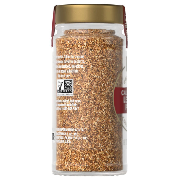 A jar of McCormick Culinary Granulated Garlic is shown, highlighting its texture and packaging.