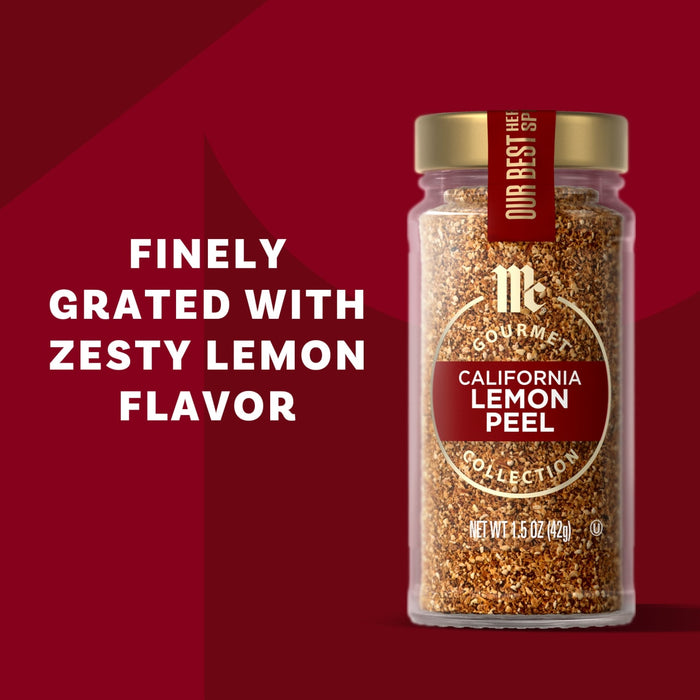 McCormick California Lemon Peel is finely grated with zesty lemon flavor.