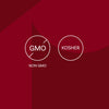 The image displays the Non-GMO and Kosher certification symbols.