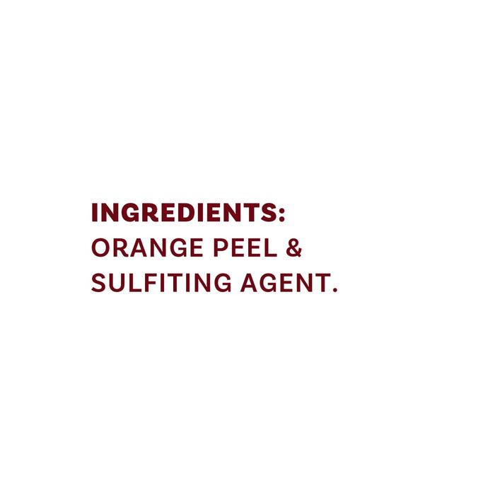 The image lists the ingredients as orange peel and a sulfiting agent.