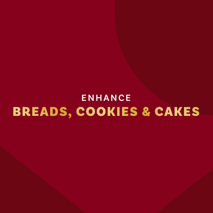 The image promotes enhancing breads, cookies, and cakes with a product.