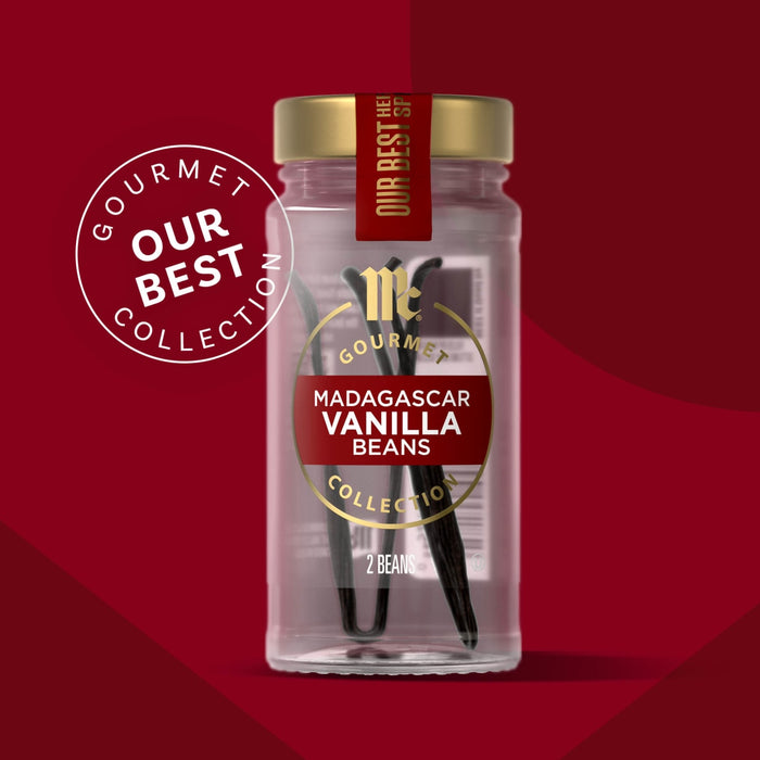 A jar of McCormick Madagascar Vanilla Beans, part of their Our Best Collection.