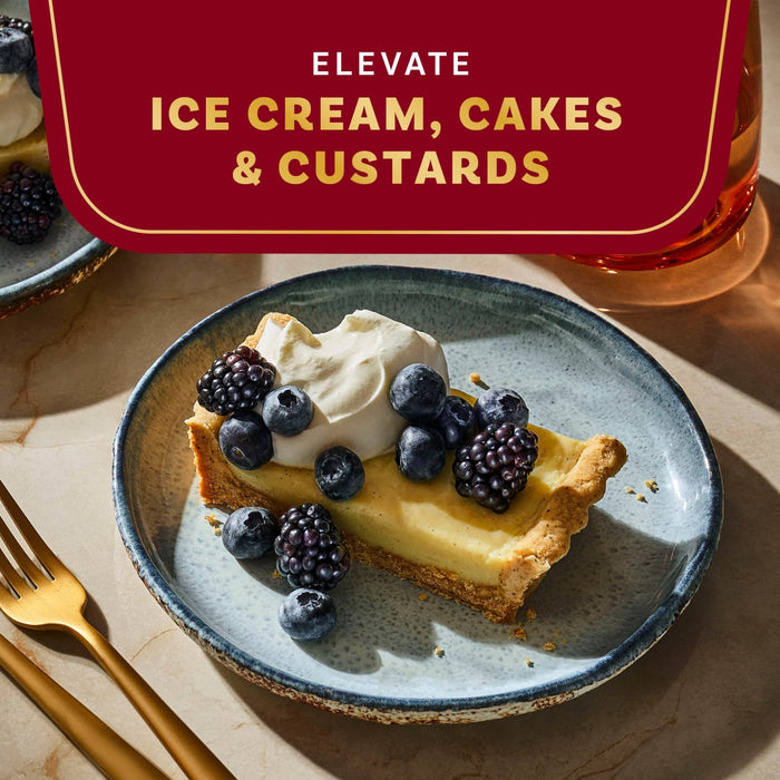Elevate dessert recipe featuring a slice of cake with berries and cream.