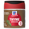 A jar of McCormick Thyme Ground spice.