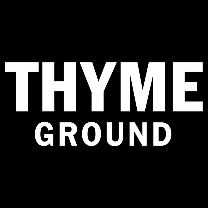 The Thyme Ground logo is in white text on a black background.