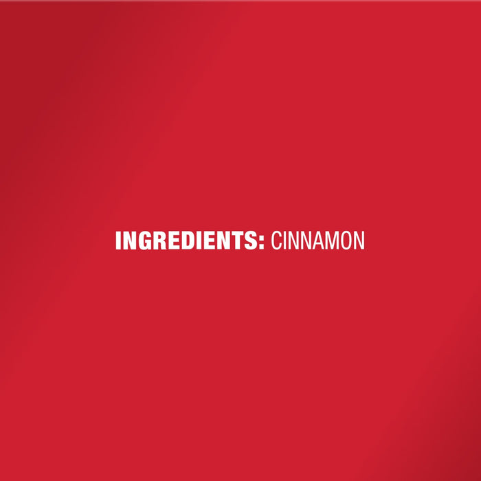 The text INGREDIENTS: CINNAMON is displayed in white on a red background.