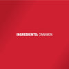 The text INGREDIENTS: CINNAMON is displayed in white on a red background.
