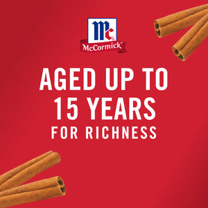 The McCormick logo with cinnamon sticks and the text Aged up to 15 years for richness.