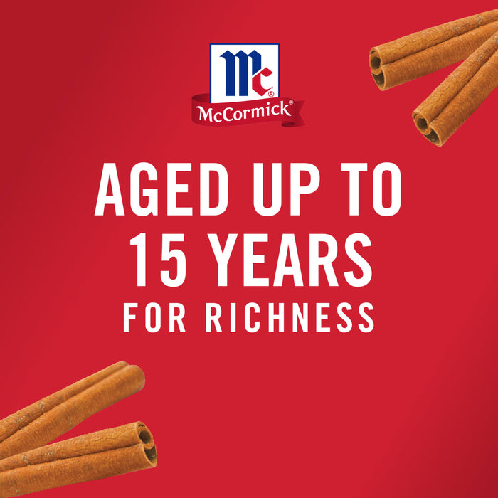 The McCormick logo with cinnamon sticks and the text Aged up to 15 years for richness.