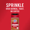 A McCormick Cinnamon Ground spice bottle on a red background with the text Sprinkle over oatmeal, toast, or coffee.