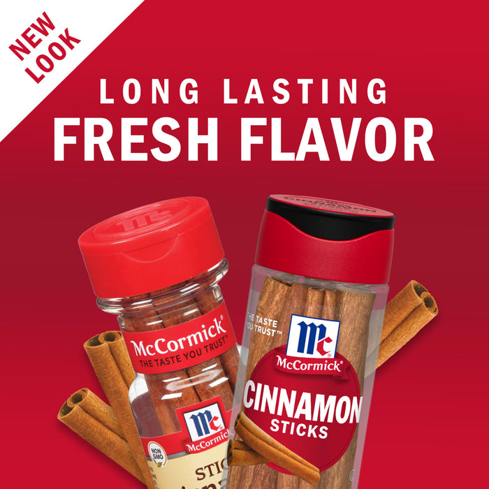 McCormick's cinnamon products, including ground cinnamon and cinnamon sticks, are advertised with a new look and long-lasting fresh flavor.