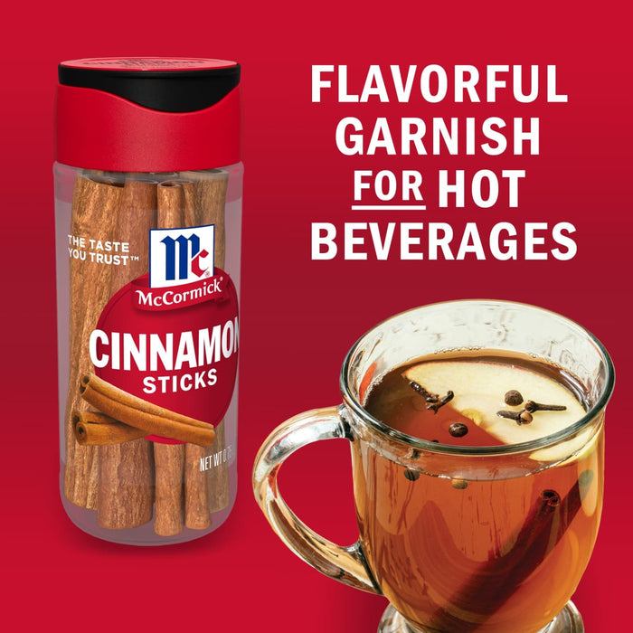 McCormick Cinnamon Sticks are shown as a flavorful garnish for hot beverages.