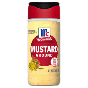A container of McCormick Ground Mustard.
